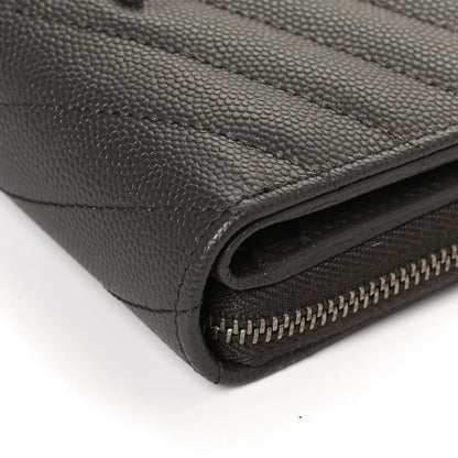 Saint Laurent Grain De Poudre Matelasse Chevron Monogram Compact Zip Around Wallet Earth 11 of 12
