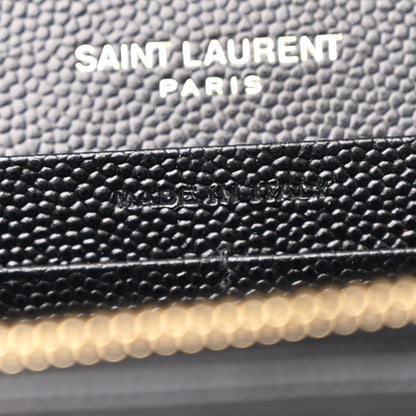 Saint Laurent Grain De Poudre Matelasse Chevron Monogram Chain Wallet Black 7 of 12