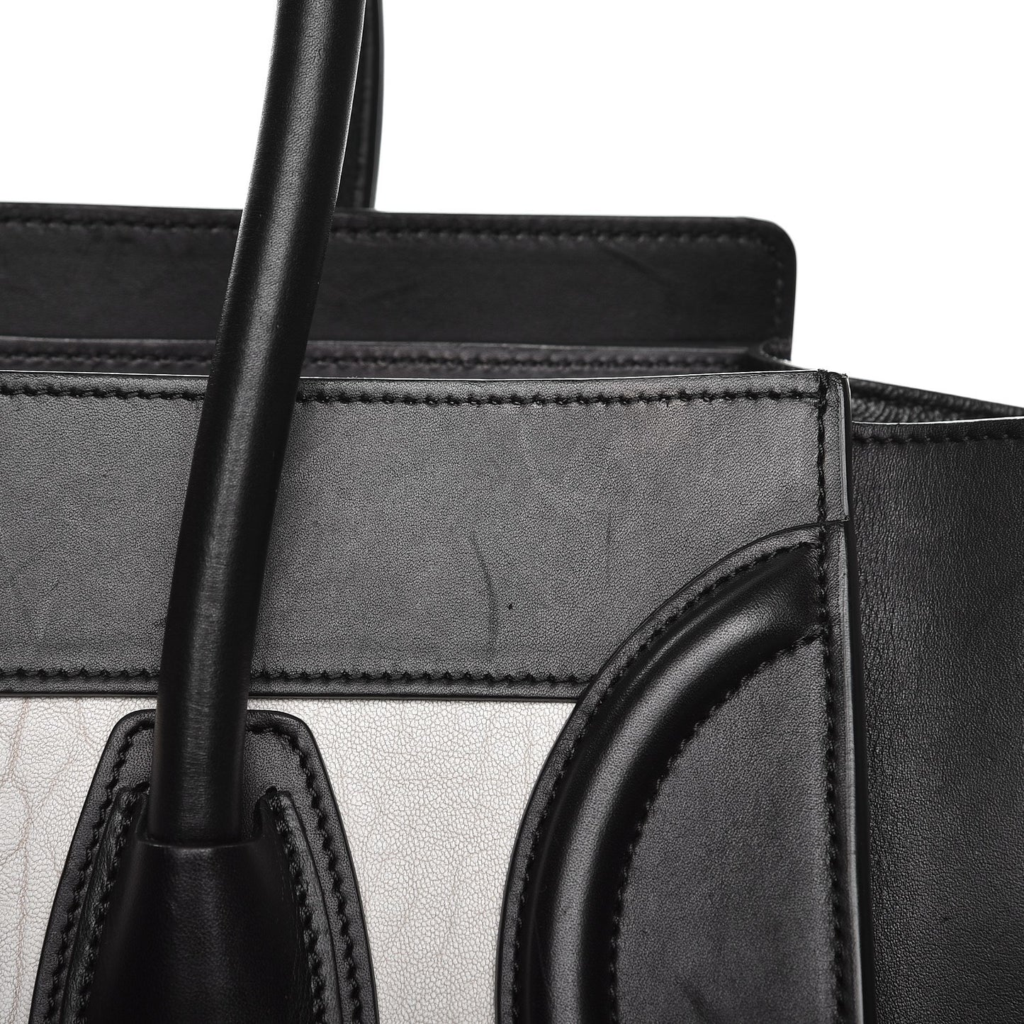 Shrunken Lambskin Micro Bi-Color Luggage Black White