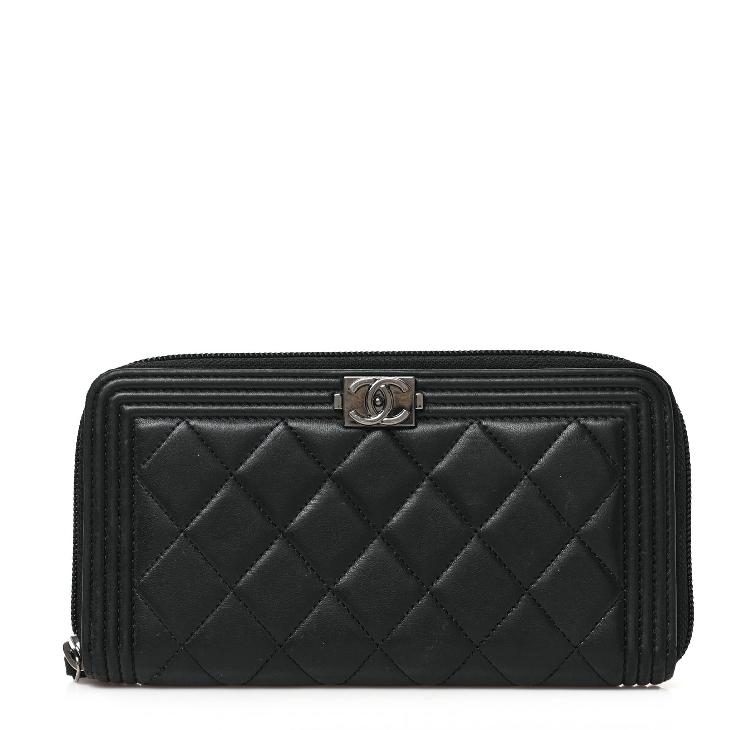 Lambskin Quilted Boy Zip Around Wallet Black