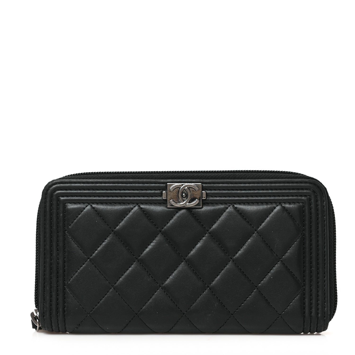 Chanel Lambskin Quilted Boy Zip Around Wallet Black 1 of 6