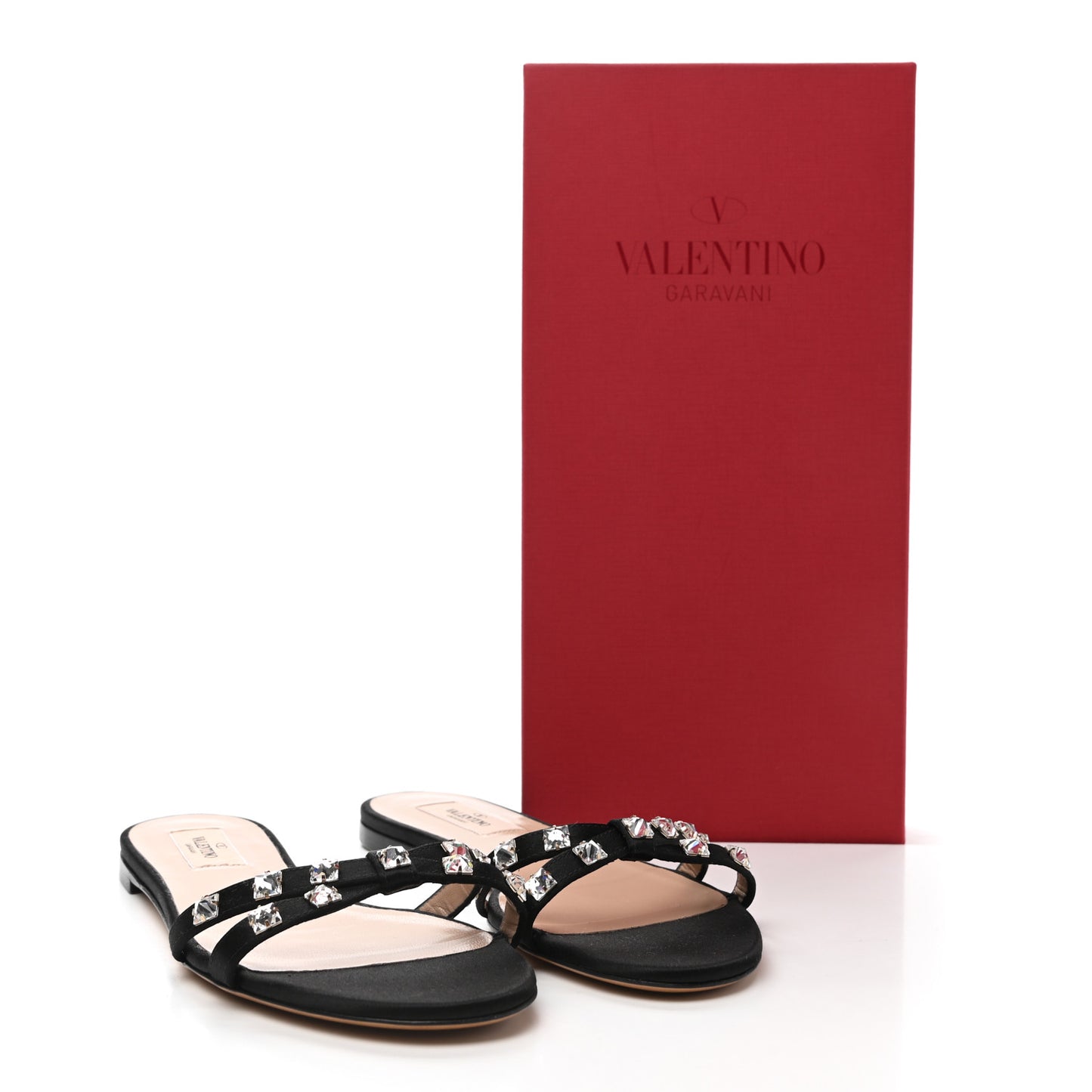 Satin Crystal Rockstud Glam Bow Sandals 37.5 Black
