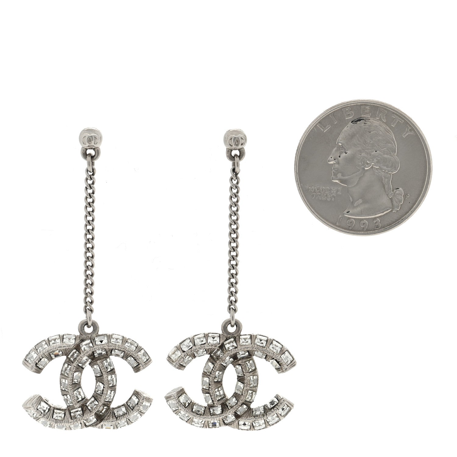 Chanel Baguette Crystal CC Drop Earrings Silver 2 of 4