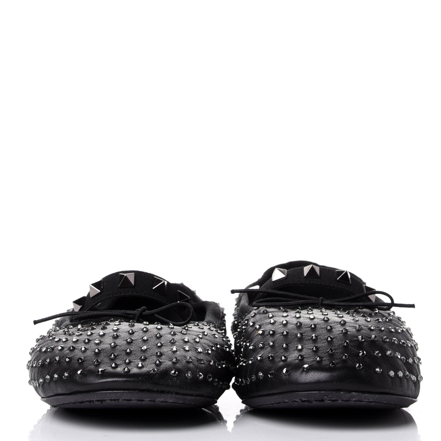 Valentino Garavani Nappa Crystal Studded Rockstud Cross Strap Ballerina Flats 39.5 Black 2 of 11