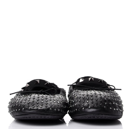 Valentino Garavani Nappa Crystal Studded Rockstud Cross Strap Ballerina Flats 39.5 Black 2 of 11