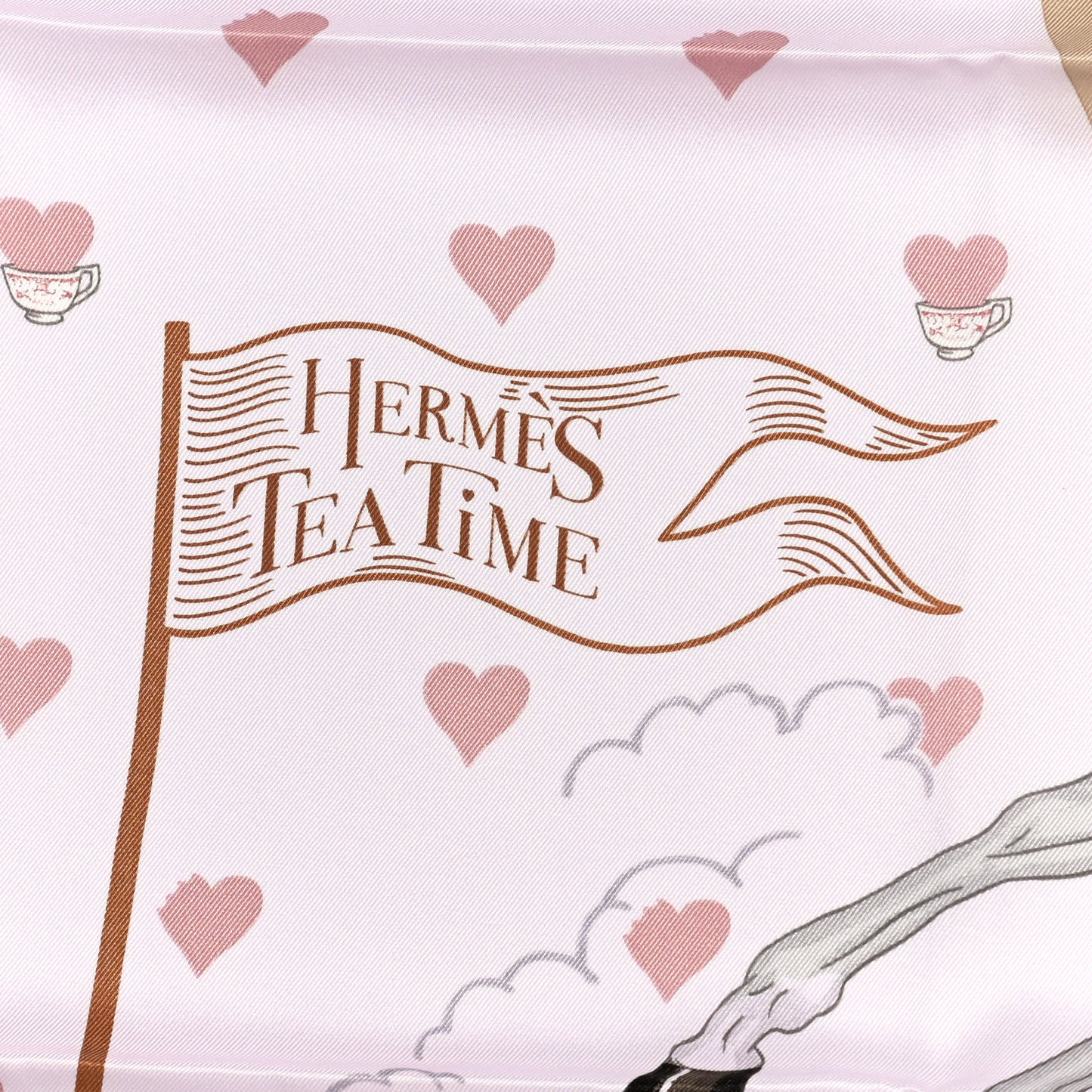 Silk Hermes Tea Time Scarf 70 Rose Pale Beige