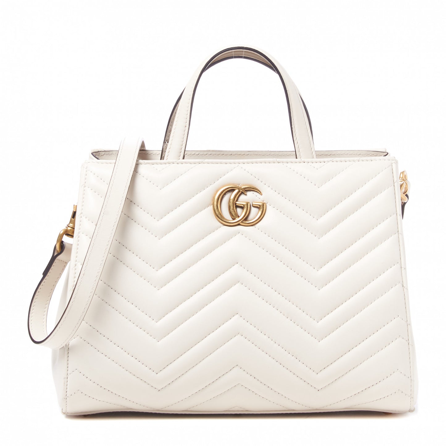 Calfskin Matelasse Small GG Marmont Tote White
