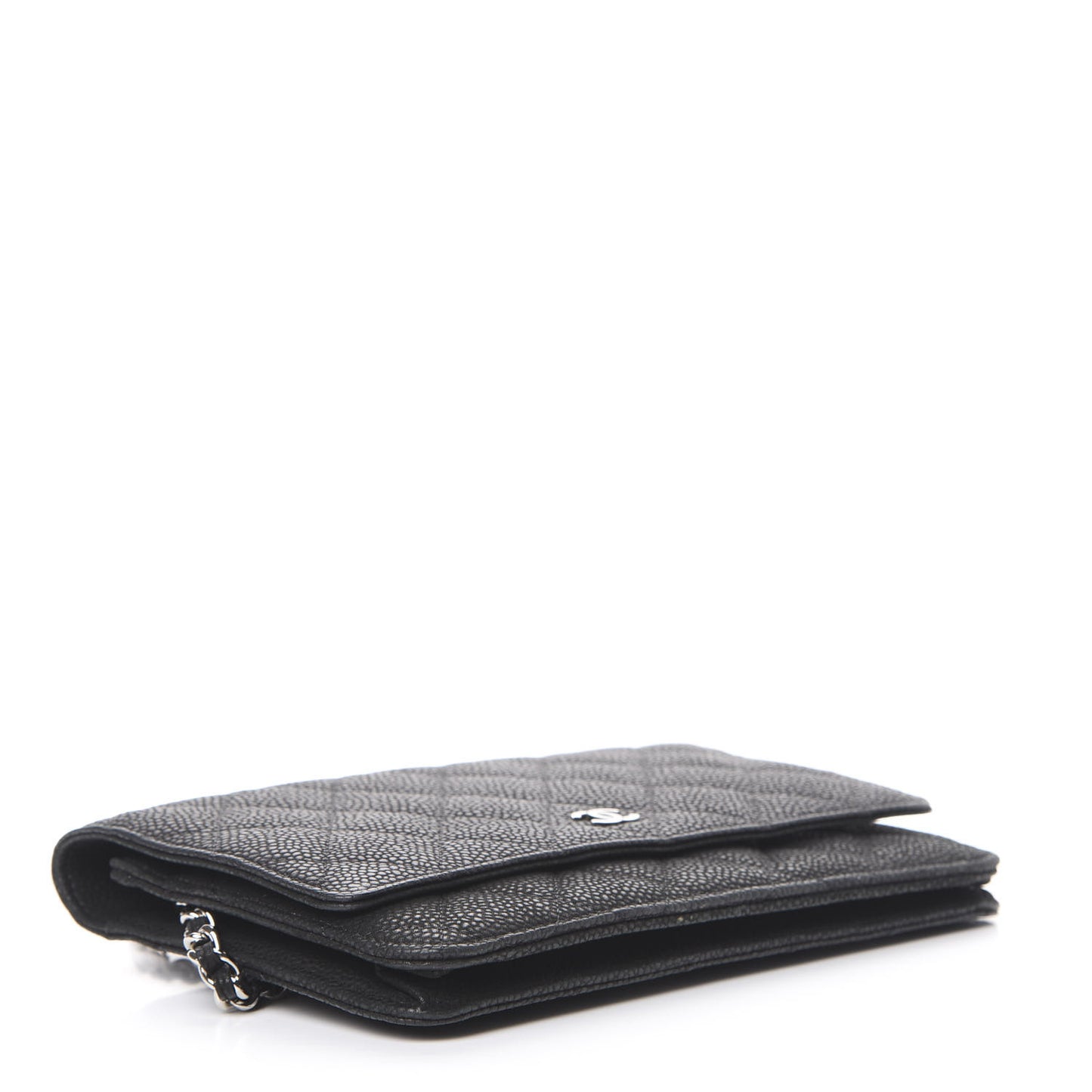 Iridescent Caviar Quilted Wallet On Chain WOC Black
