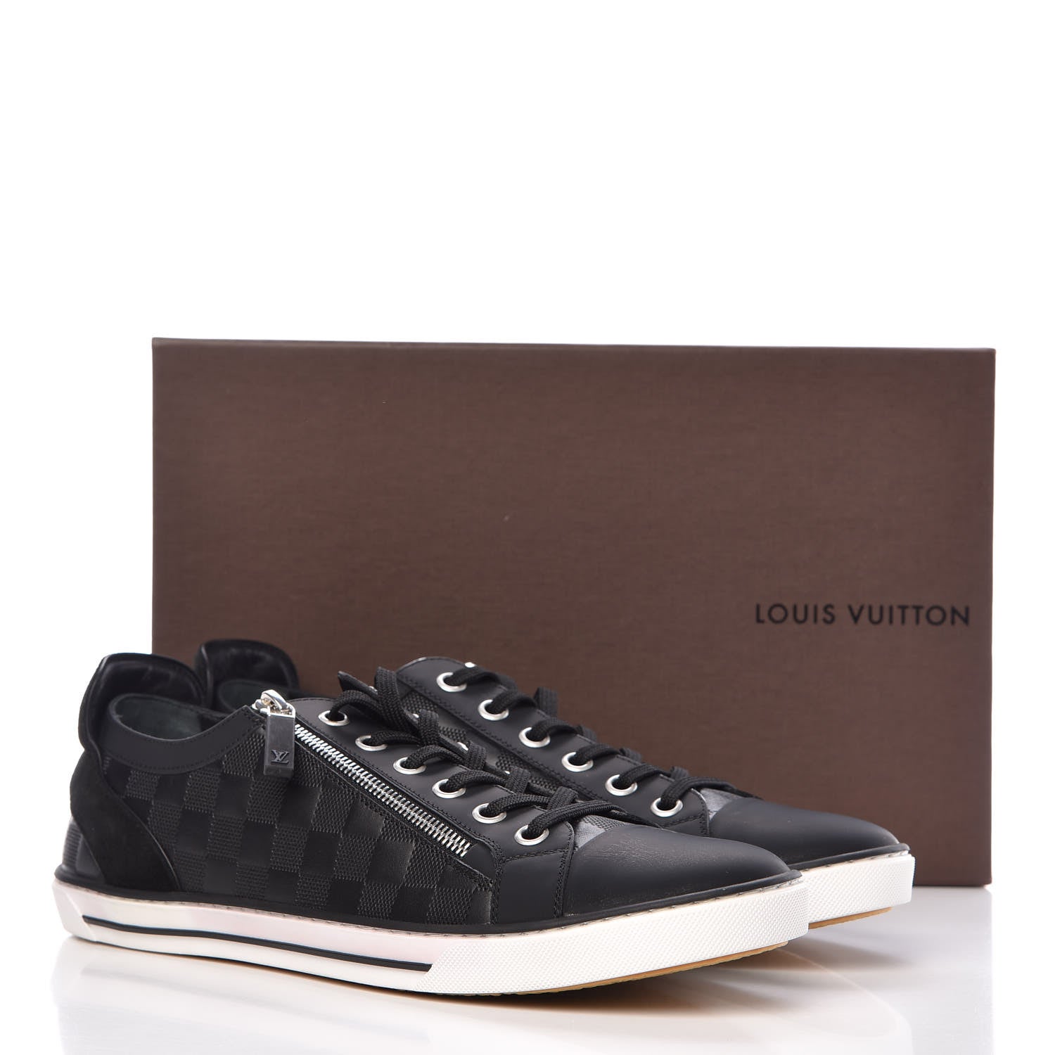 Louis Vuitton Calfskin Suede Damier Infini Aventure Zip Up Sneakers 9.5 Onyx 16 of 16