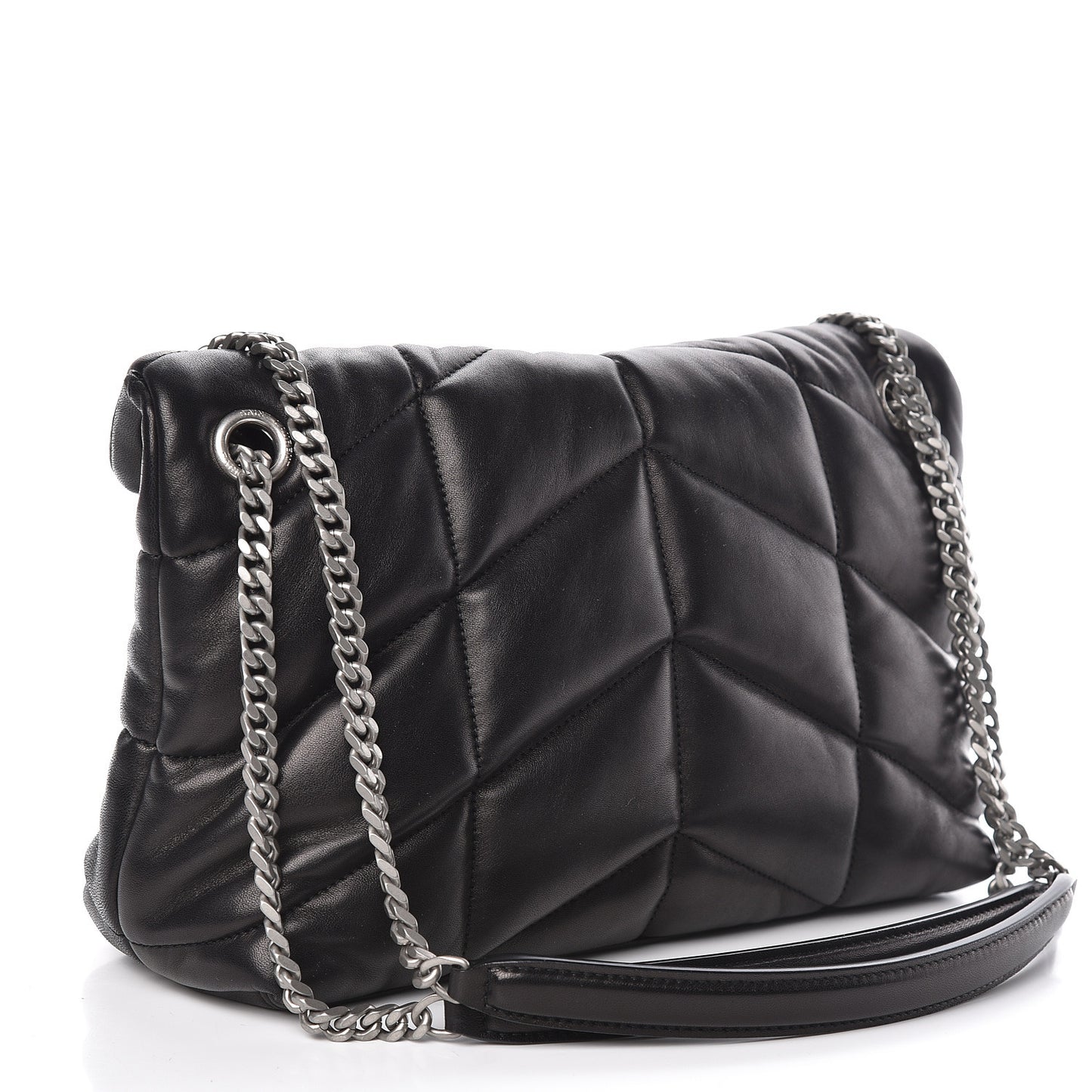 Lambskin Quilted Small Loulou Puffer Monogram Chain Satchel Black
