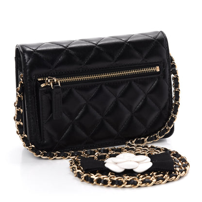 Chanel Lambskin Quilted Mini Camellia Bow Wallet On Chain WOC Black 3 of 11
