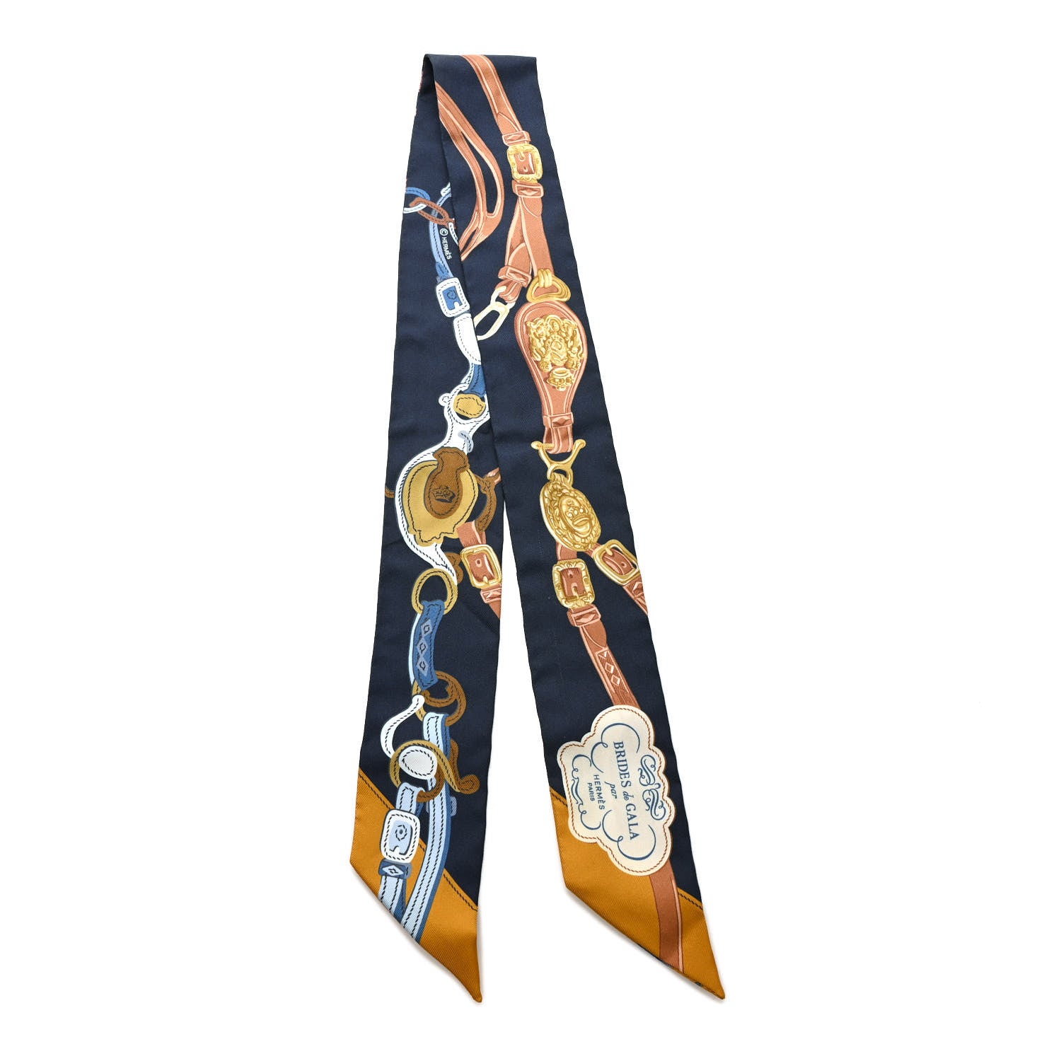 Hermes Silk Brides de Gala Twilly Marine Beige Dore 2 of 5