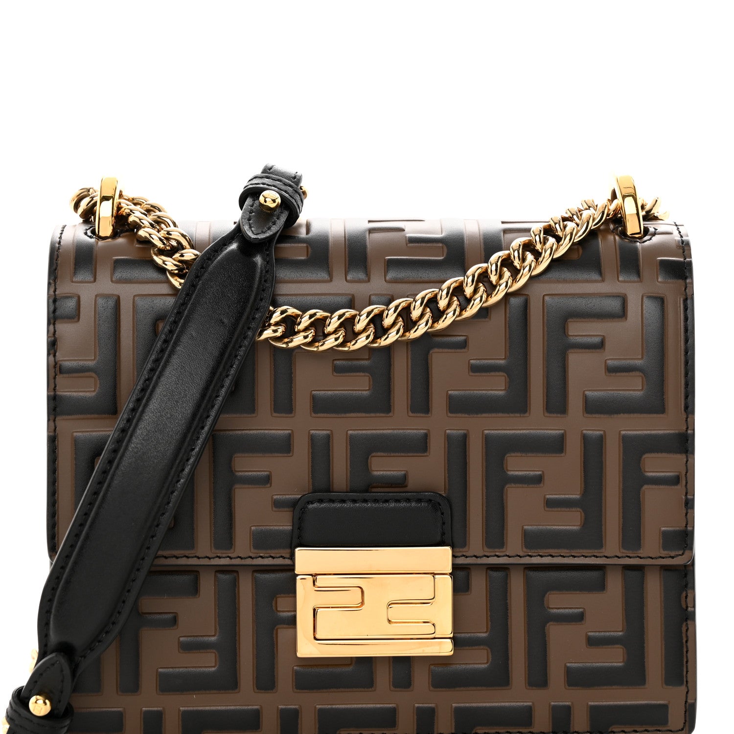 Fendi Vitello Liberty Bi-Color FF 1974 Embossed Small Kan U Shoulder Bag Maya Black 9 of 14