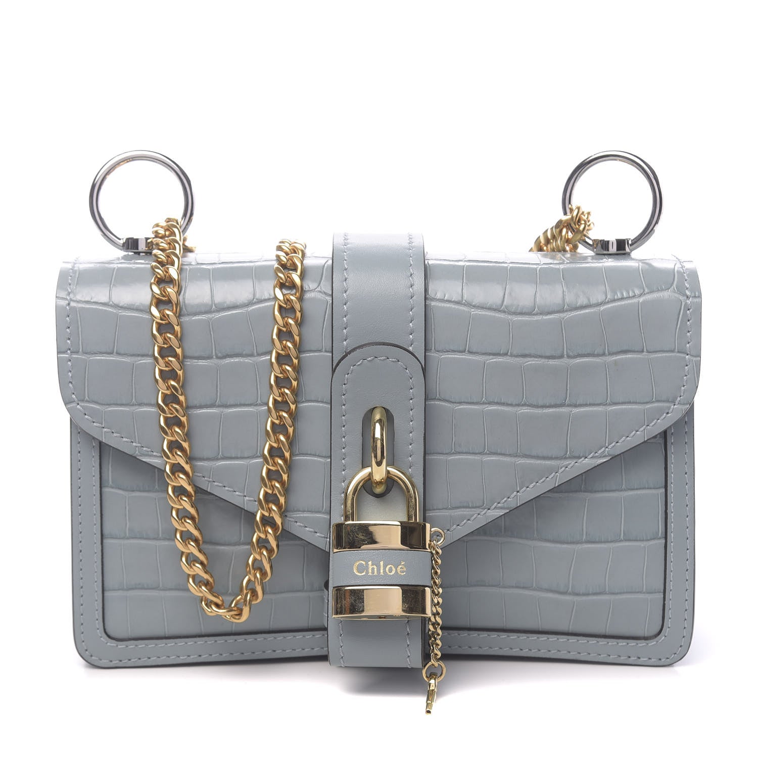 Chloe Calfskin Crocodile Embossed Aby Chain Shoulder Bag Faded Blue 1 of 9