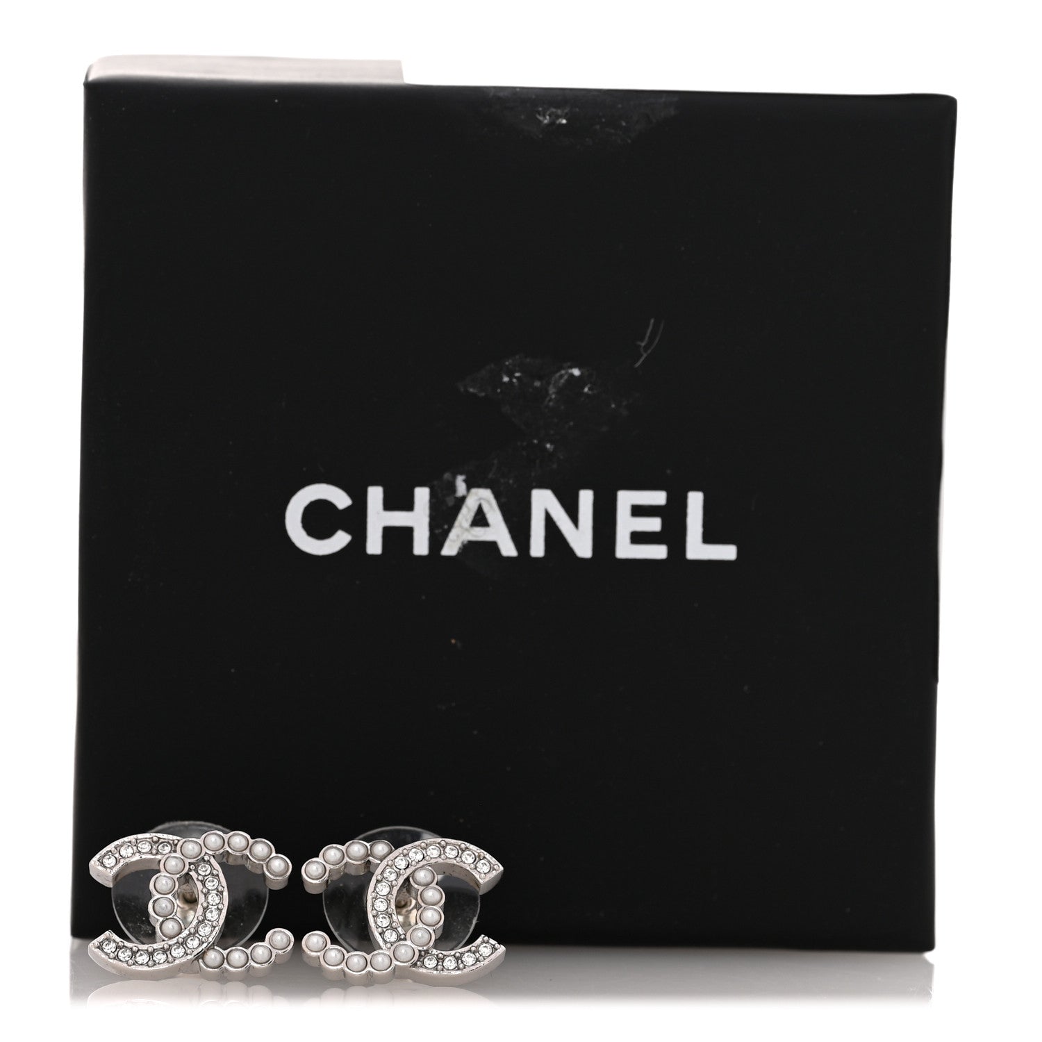 Chanel Crystal Pearl CC Earrings Silver 5 of 5