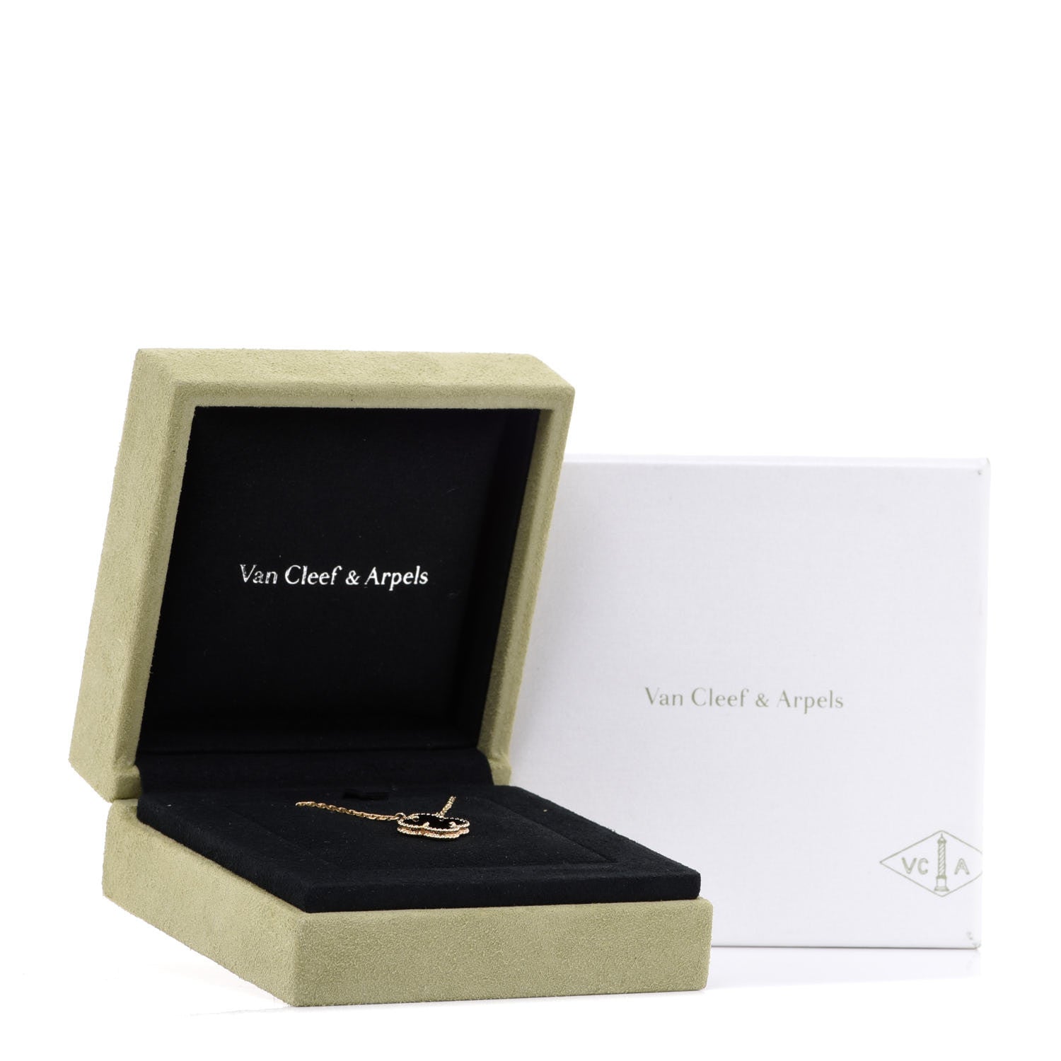 Van Cleef & Arpels 18K Yellow Gold Black Onyx Vintage Alhambra Pendant Necklace 6 of 6