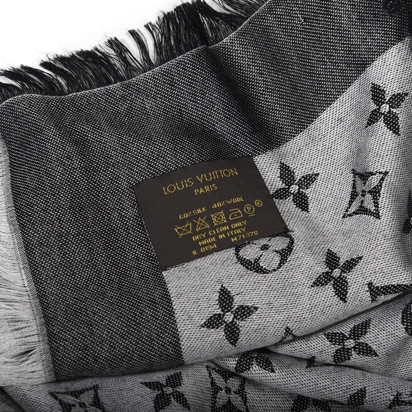 Wool Silk Monogram Denim Shawl Black