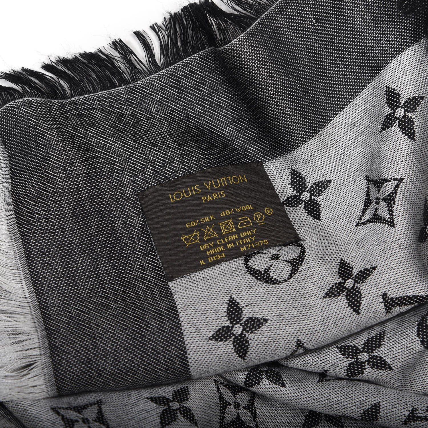 Louis Vuitton Wool Silk Monogram Denim Shawl Black 3 of 4