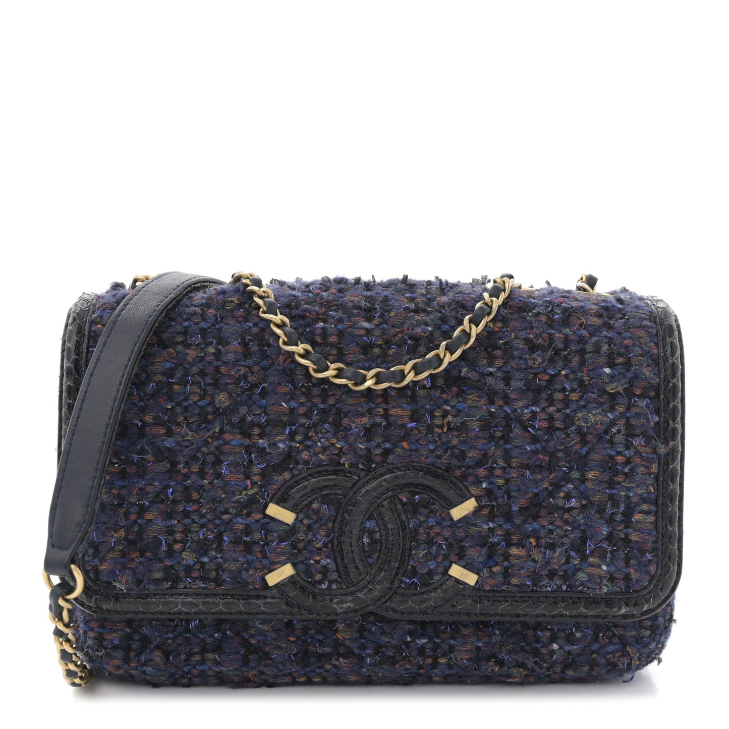 Tweed Watersnake Quilted Medium CC Filigree Flap Blue