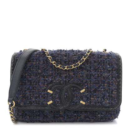 Chanel Tweed Watersnake Quilted Medium CC Filigree Flap Blue 1 of 11