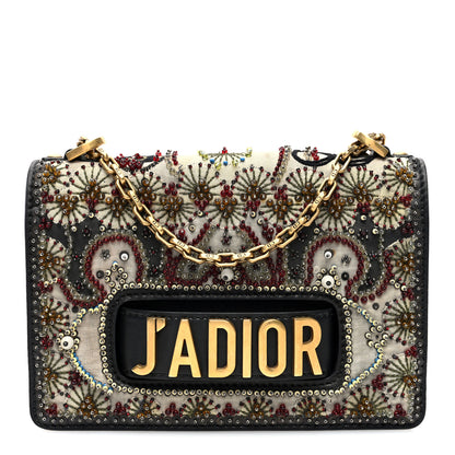 Christian Dior Calfskin Bead Embroidered J Adior Chain Flap Bag Black Multicolor 1 of 9