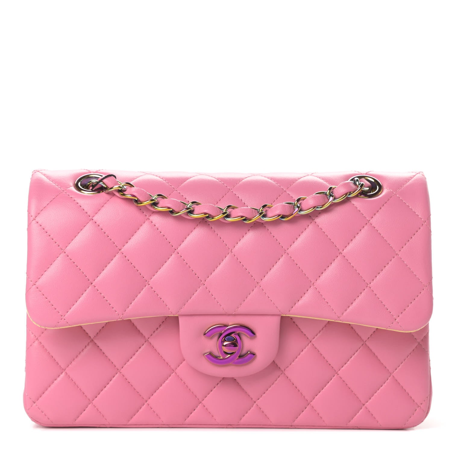 Chanel Lambskin Quilted Small Double Flap Pink Yellow 1 of 13