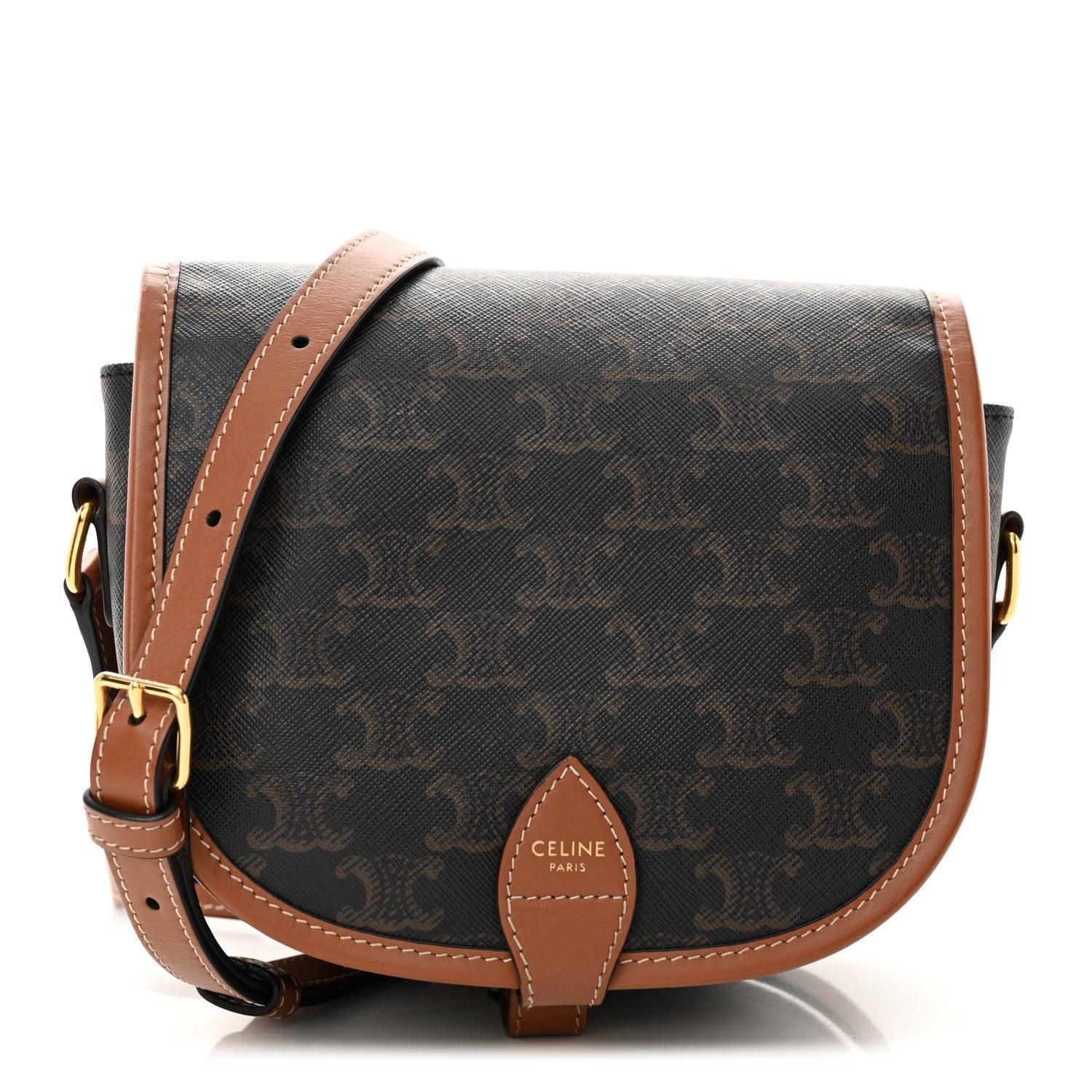 Celine Triomphe Canvas Medium Folco Bag Tan 1 of 13