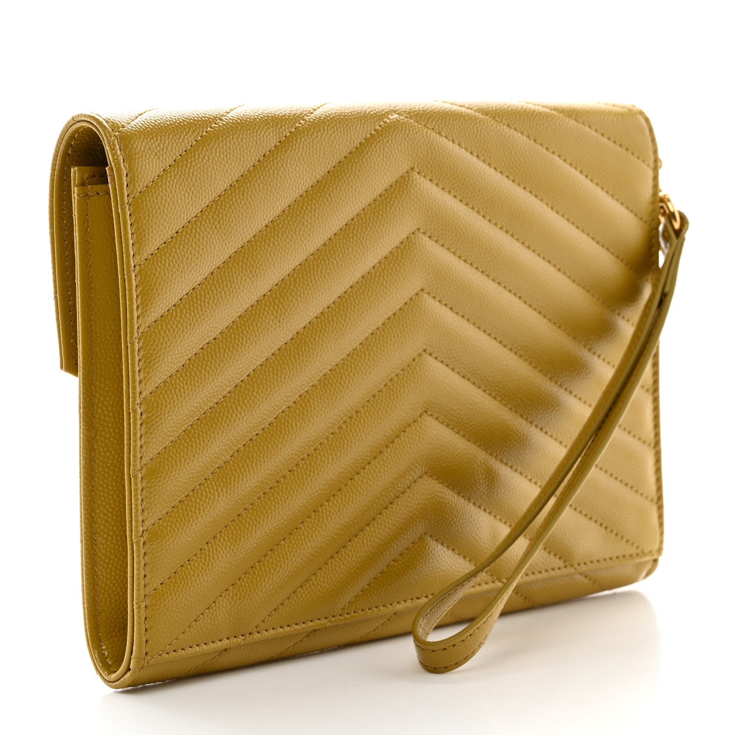 Saint Laurent Grain De Poudre Matelasse Chevron Monogram Envelope Clutch Mustard 3 of 8