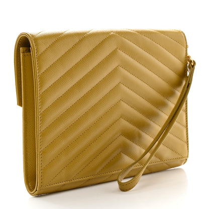 Saint Laurent Grain De Poudre Matelasse Chevron Monogram Envelope Clutch Mustard 3 of 8