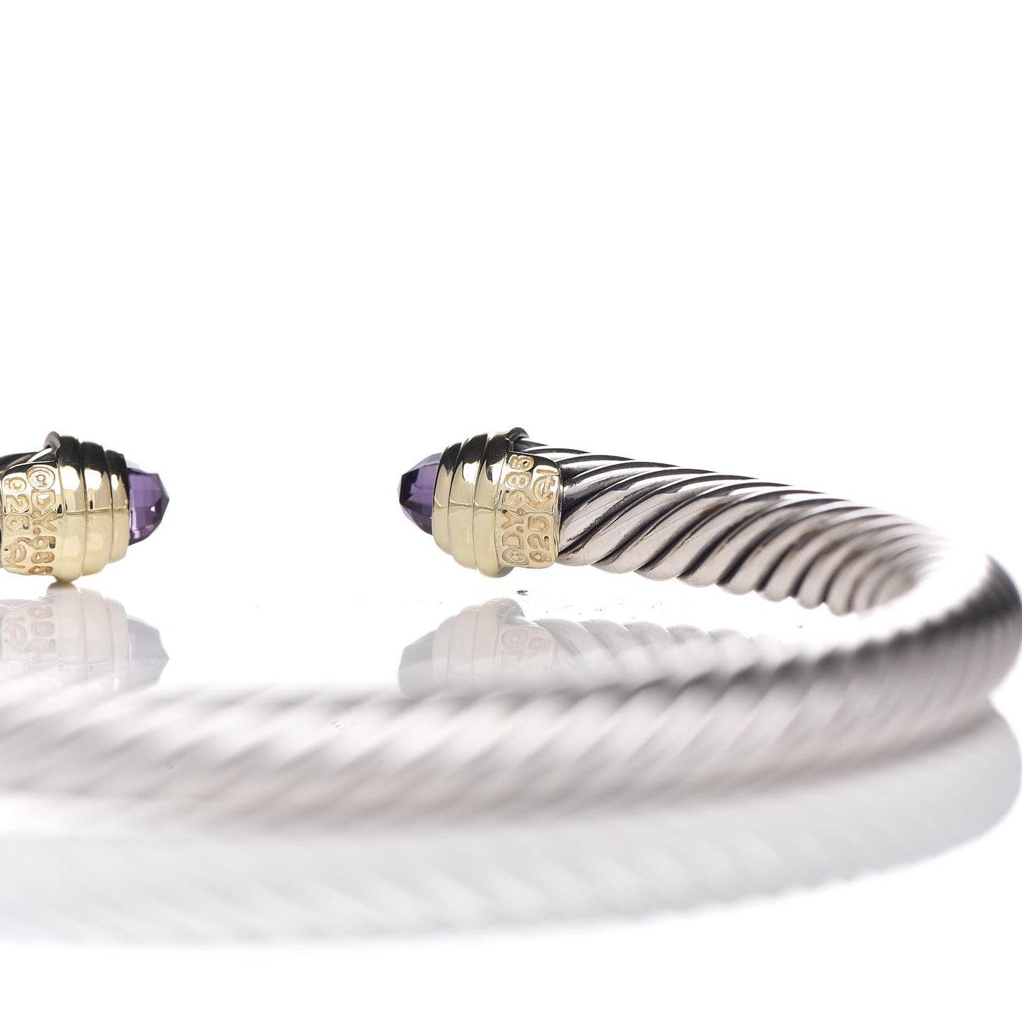 Sterling Silver 14K Yellow Gold Amethyst 5mm Cable Classics Petite Color Bracelet