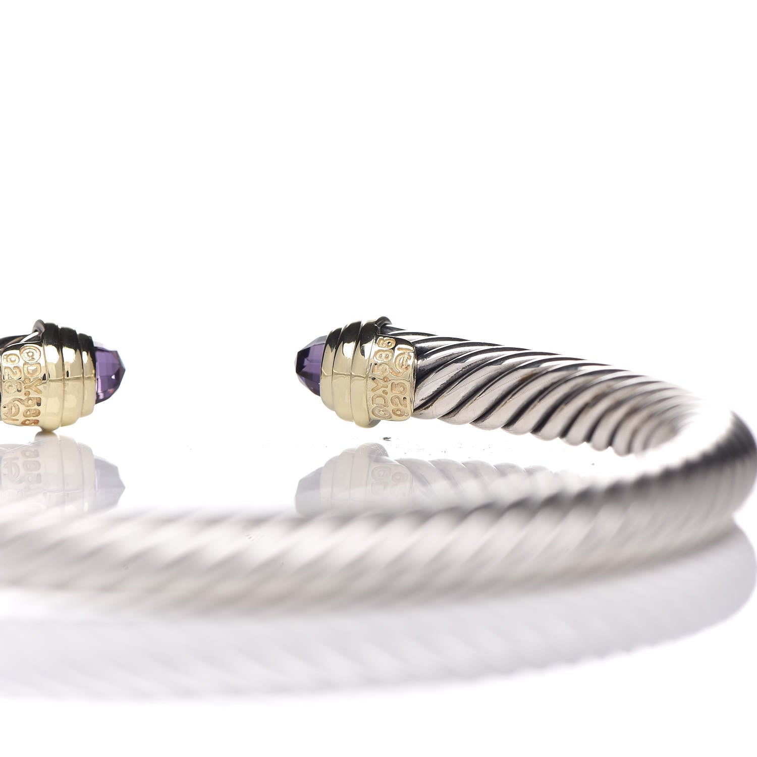 David Yurman Sterling Silver 14K Yellow Gold Amethyst 5mm Cable Classics Petite Color Bracelet 5 of 5