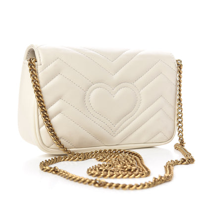 Gucci Calfskin Matelasse Super Mini GG Marmont Shoulder Bag White 3 of 9