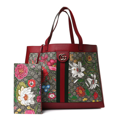 Gucci GG Supreme Monogram Flora Web Large Ophidia Tote Red 1 of 14