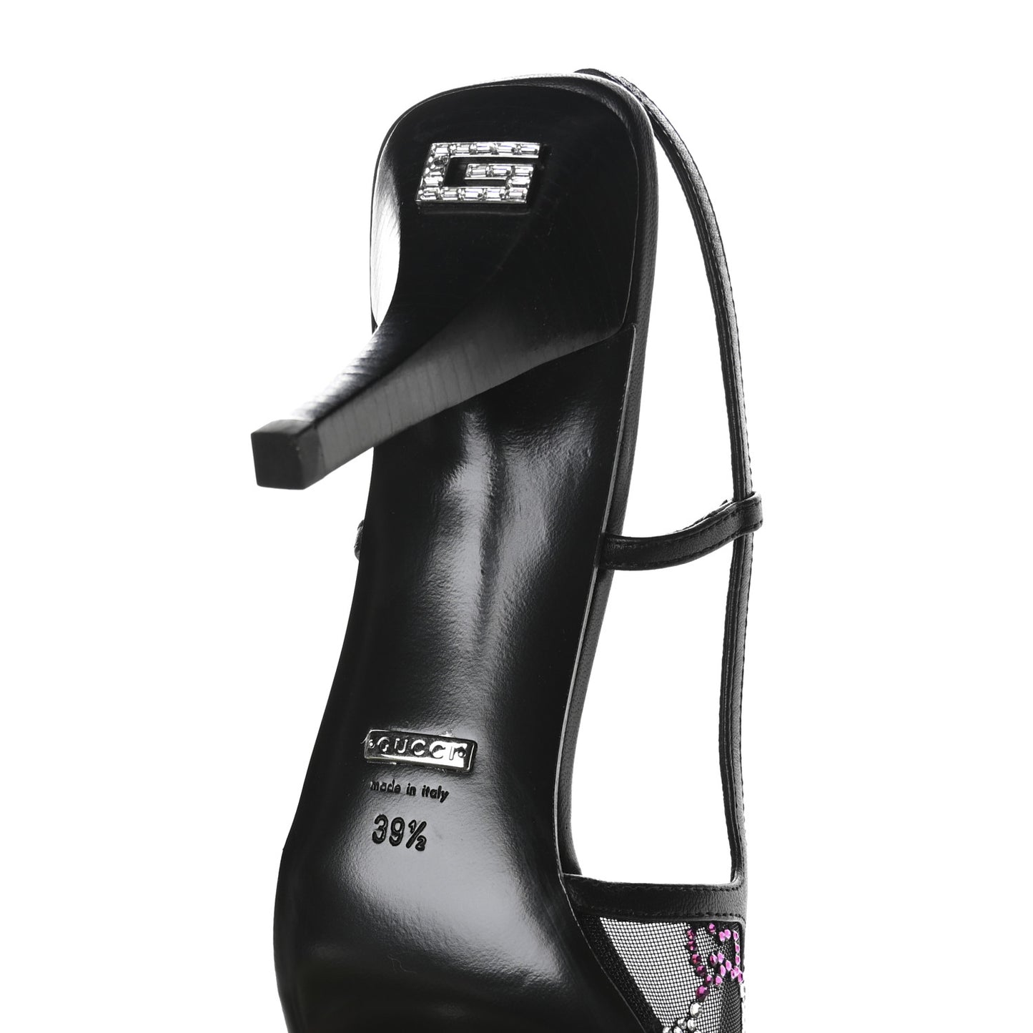 Tela Retino Nappa Charlotte Crystal GG Monogram Square G 75mm Slingback Pumps 39.5 Black