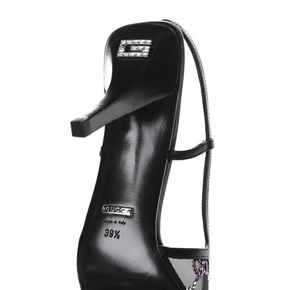 Gucci Tela Retino Nappa Charlotte Crystal GG Monogram Square G 75mm Slingback Pumps 39.5 Black 7 of 8