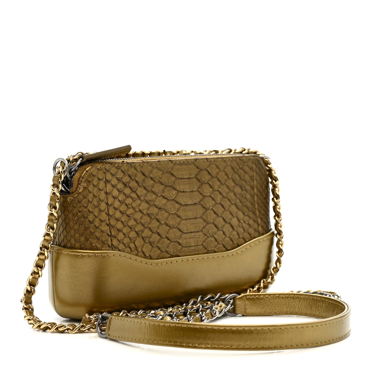 Chanel Metallic Snakeskin Small Gabrielle Clutch With Chain Gold 3 of 15