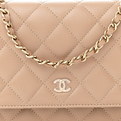 Chanel Caviar Quilted Wallet on Chain WOC Dark Beige 9 of 12