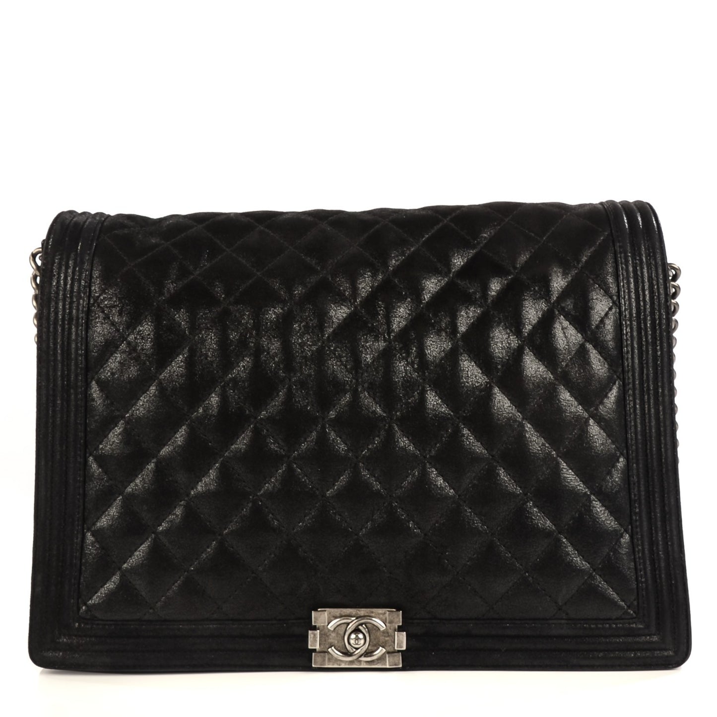 Goatskin Quilted Large Gentle Boy Flap Black