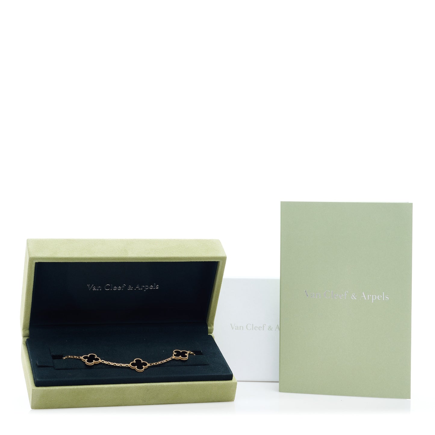 18K Yellow Gold Black Onyx 5 Motifs Vintage Alhambra Bracelet