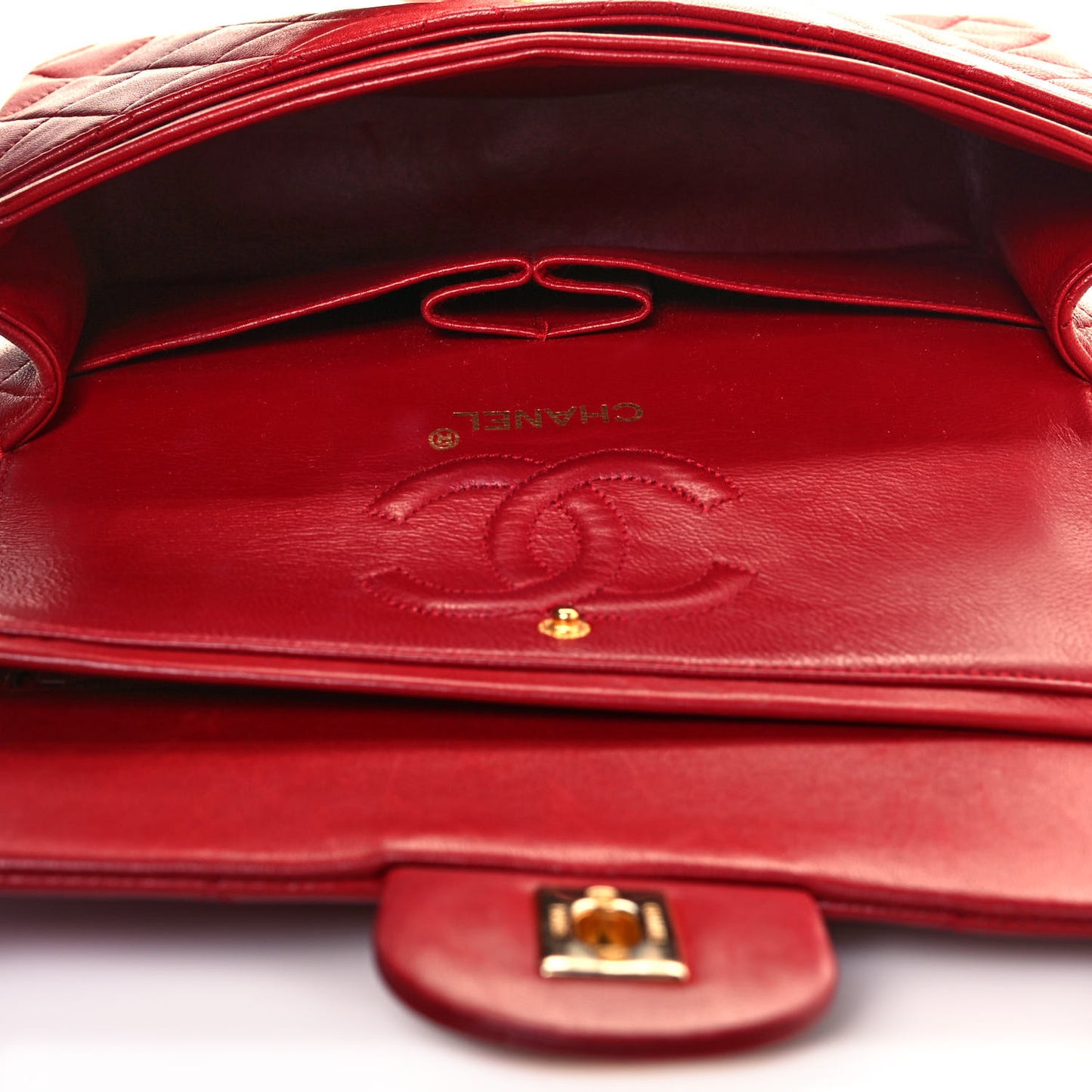 Lambskin Quilted Small Double Flap Red