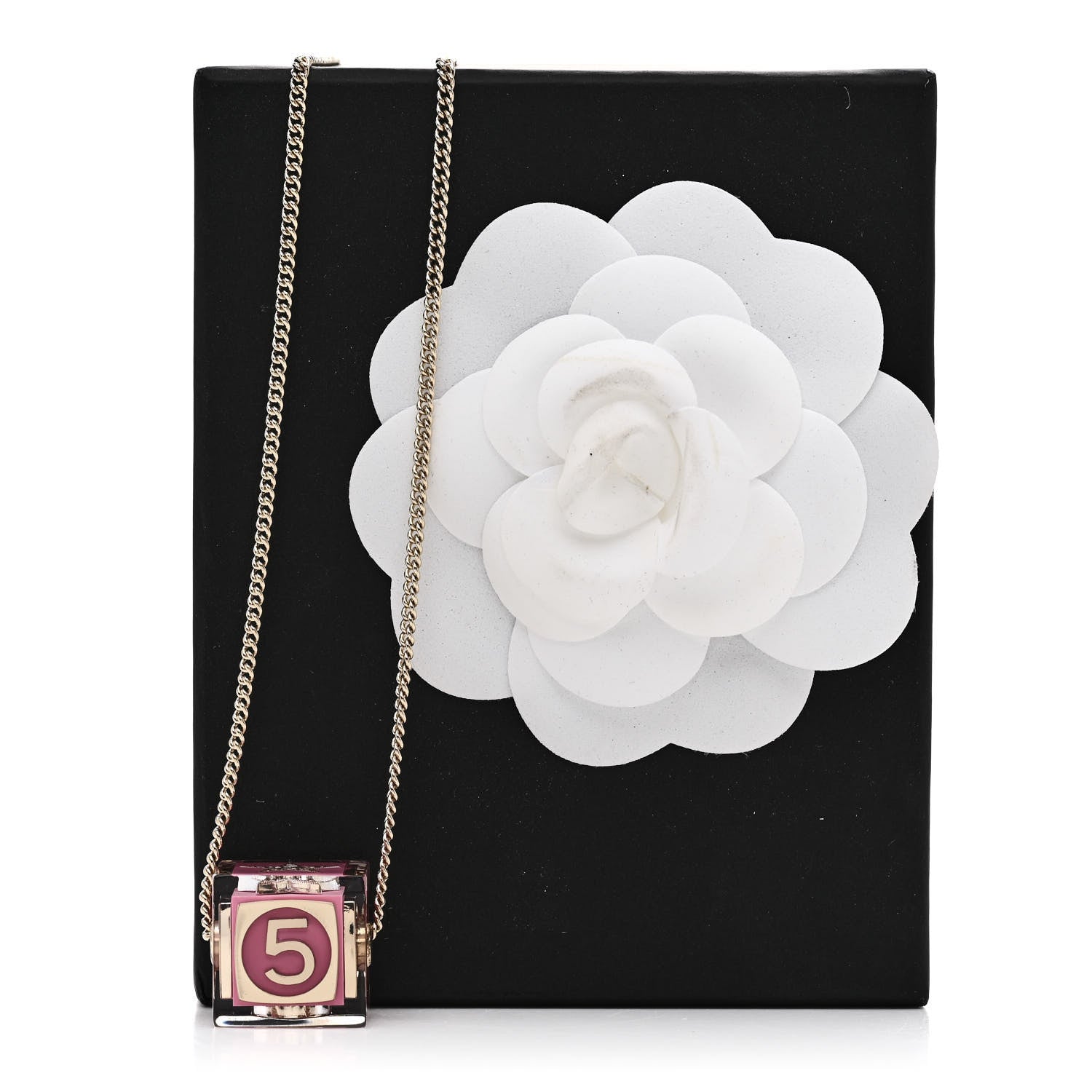 Chanel Resin Crystal CC Cube Necklace Gold Pink 7 of 7