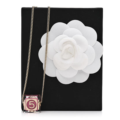 Chanel Resin Crystal CC Cube Necklace Gold Pink 7 of 7