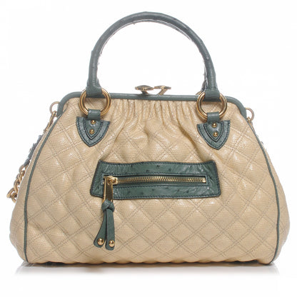 Marc Jacobs Quilted Leather Ostrich Trim Stam Tote Beige 1 of 7