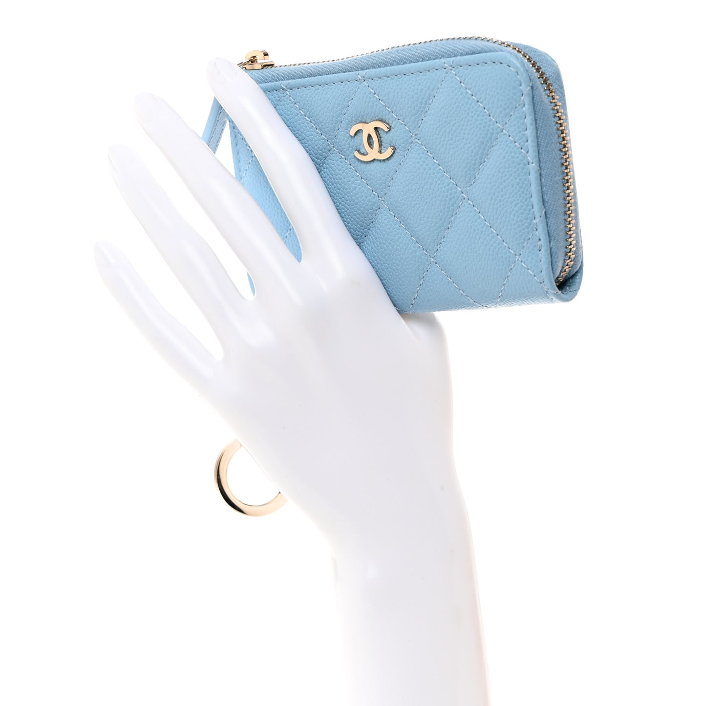 Caviar Quilted Zipped Key Holder Case Light Blue