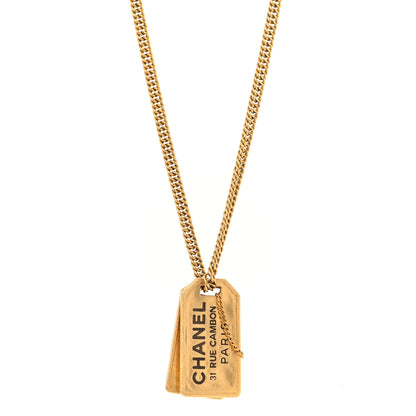 Chanel ID Dog Tag Charm Necklace Gold 1 of 8