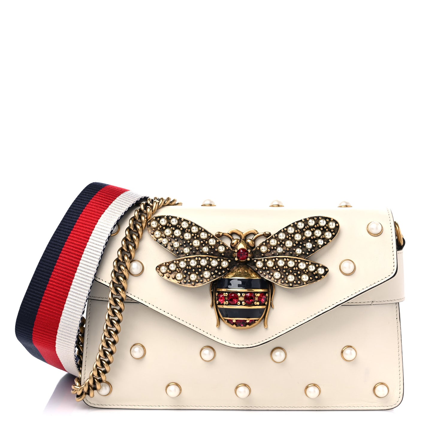 Nappa Pearl Studded Mini Queen Margaret Broadway Shoulder Bag Mystic White