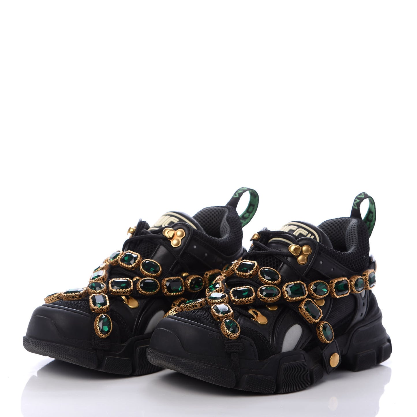 X SEGA Mesh Suede Calfskin Removable Crystals Womens Flashtrek Sneakers 36.5 Black Silver