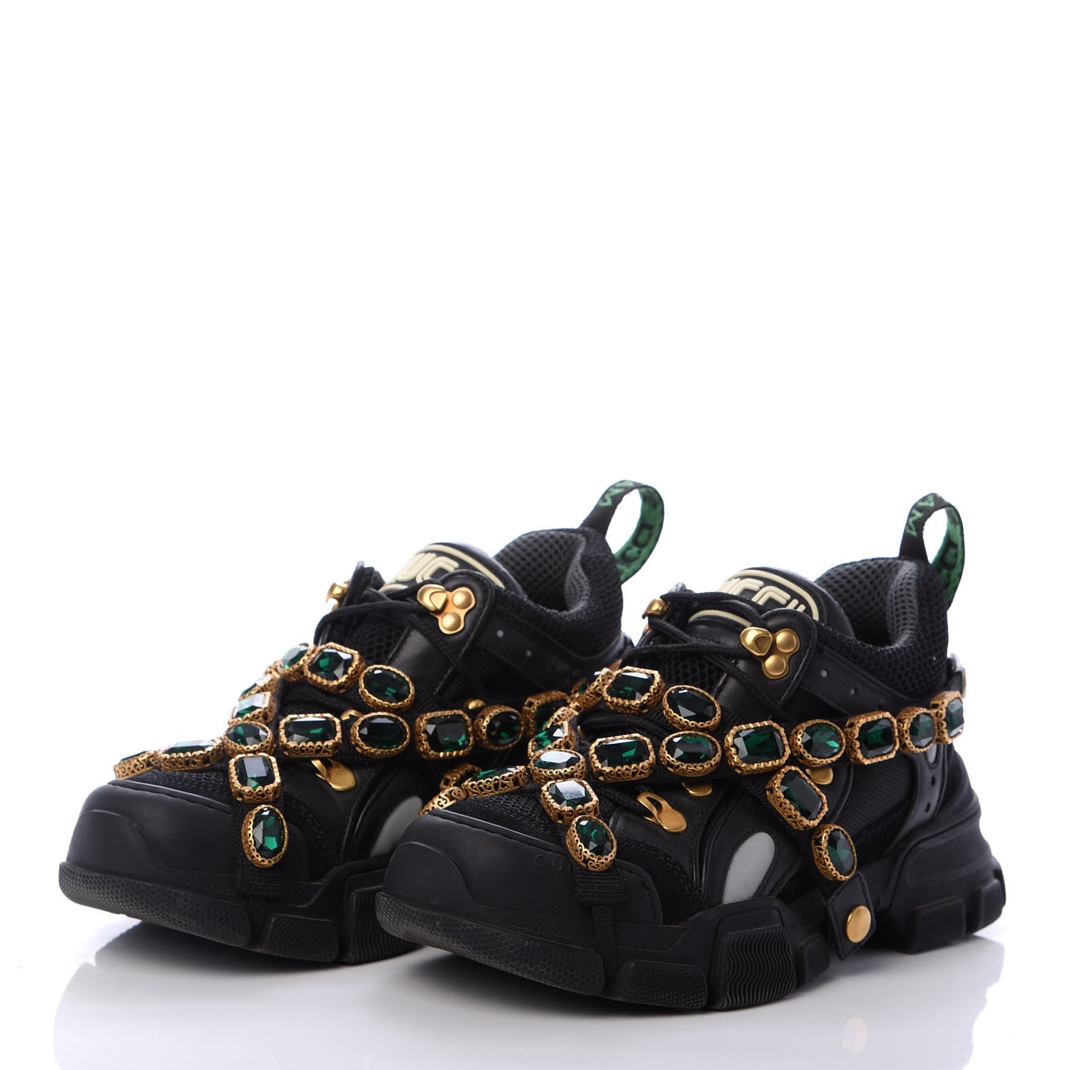 Gucci X SEGA Mesh Suede Calfskin Removable Crystals Womens Flashtrek Sneakers 36.5 Black Silver 3 of 6