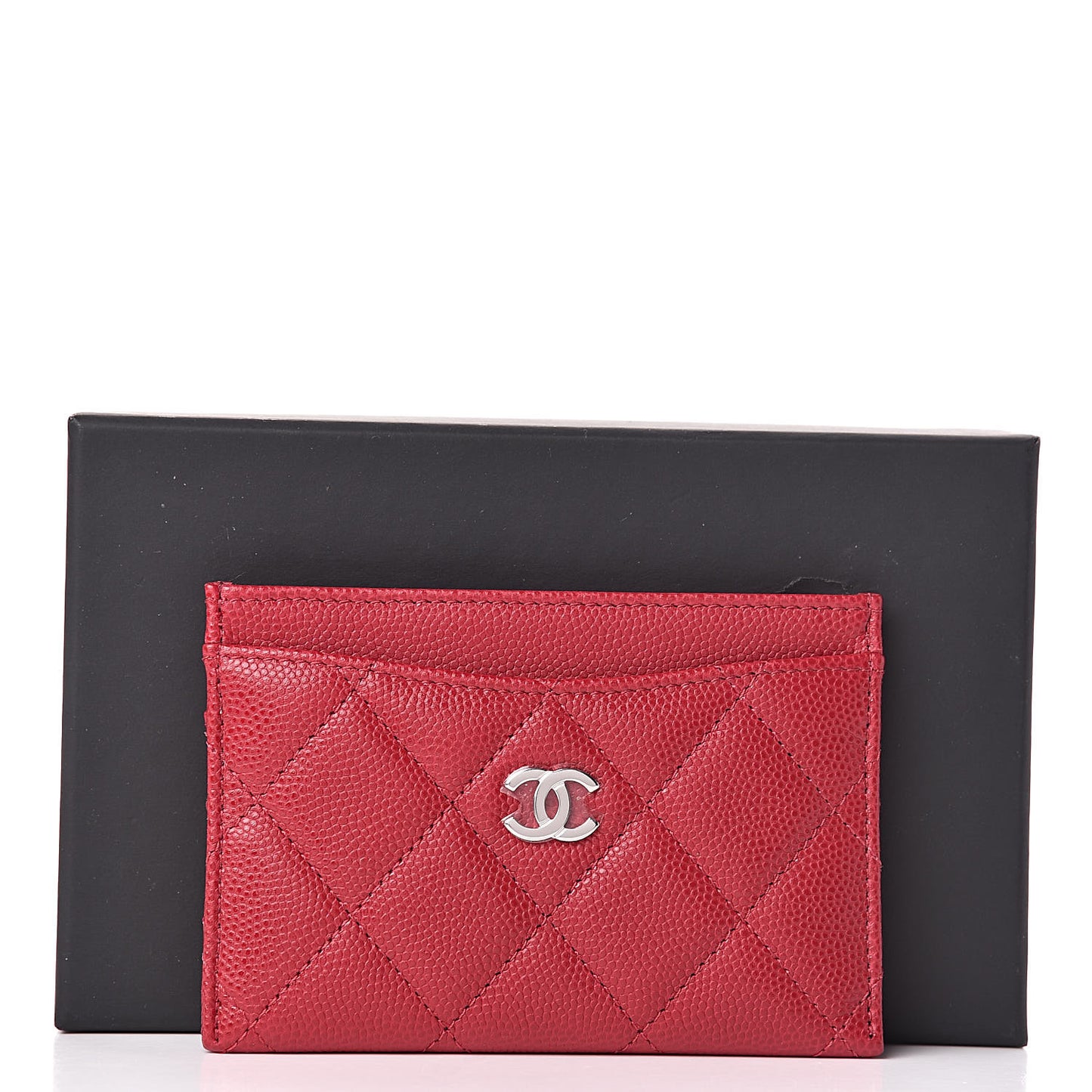 Caviar Quilted Card Holder Dark Pink