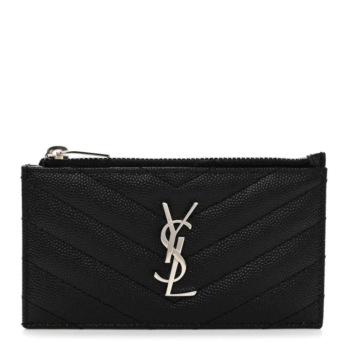 Grain De Poudre Matelasse Chevron Monogram Fragments Zippered Card Case Black